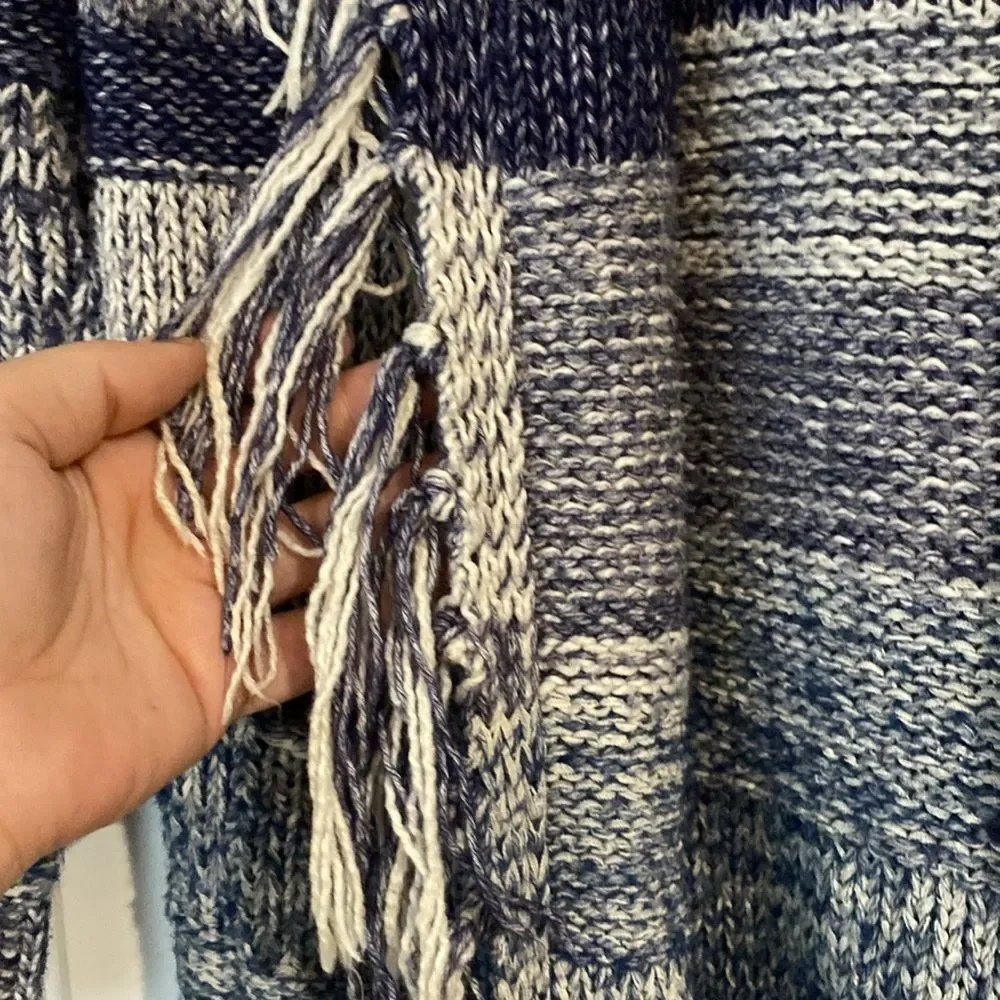 American Eagle Shades of Blue Fringe Knit Hooded Open Sweater Shrug Size L/XL